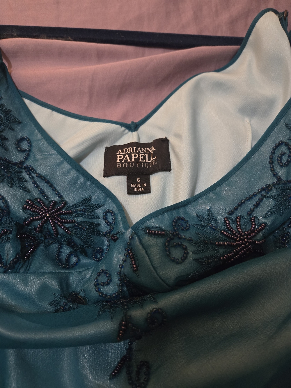 Adrianna Papell Teal Asymmetrical Beaded Fairy Dress - Picture 5 of 5